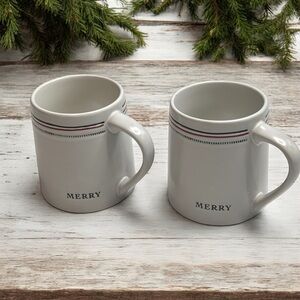 Hearth & Hand by Magnolia Stoneware “Merry” Mug Set of 2 Holiday mugs NWT‎